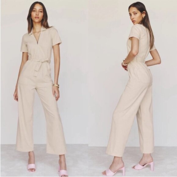 Reformation Cassidy Denim Jumpsuit Almond - Picture 1 of 7